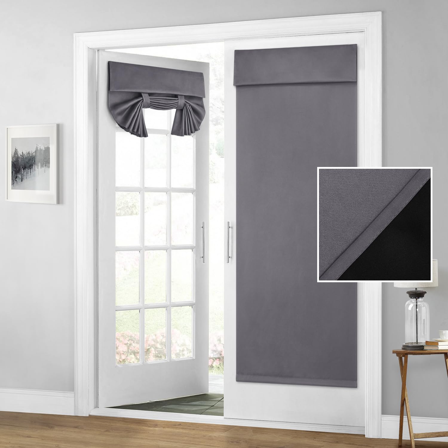 Homeideas 100% Blackout French Door Curtains, Privacy Door Curtains For Door Window, 26 X 80 Inch Room Darkening Curtains, Thermal Insulated Door Window Shades For Bedroom, (1 Panel, Grey)